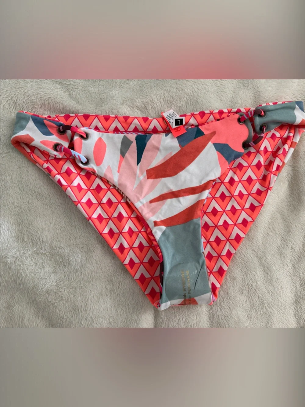 Women’s One-Piece Swimsuit Bottoms in Coral Tropical Print reversible never worn